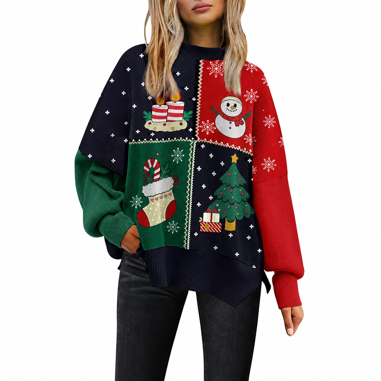 Casual Oversized Batwing Knit Christmas Sweaters For Women