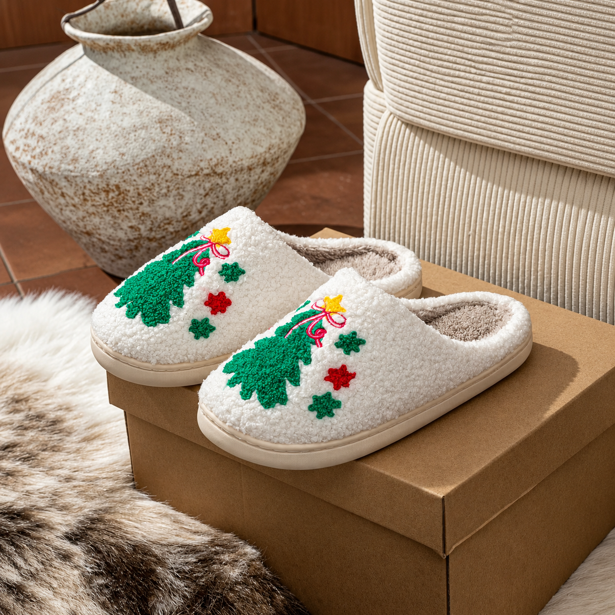 Christmas Cartoon Winter Holiday House Slippers For Men And Women