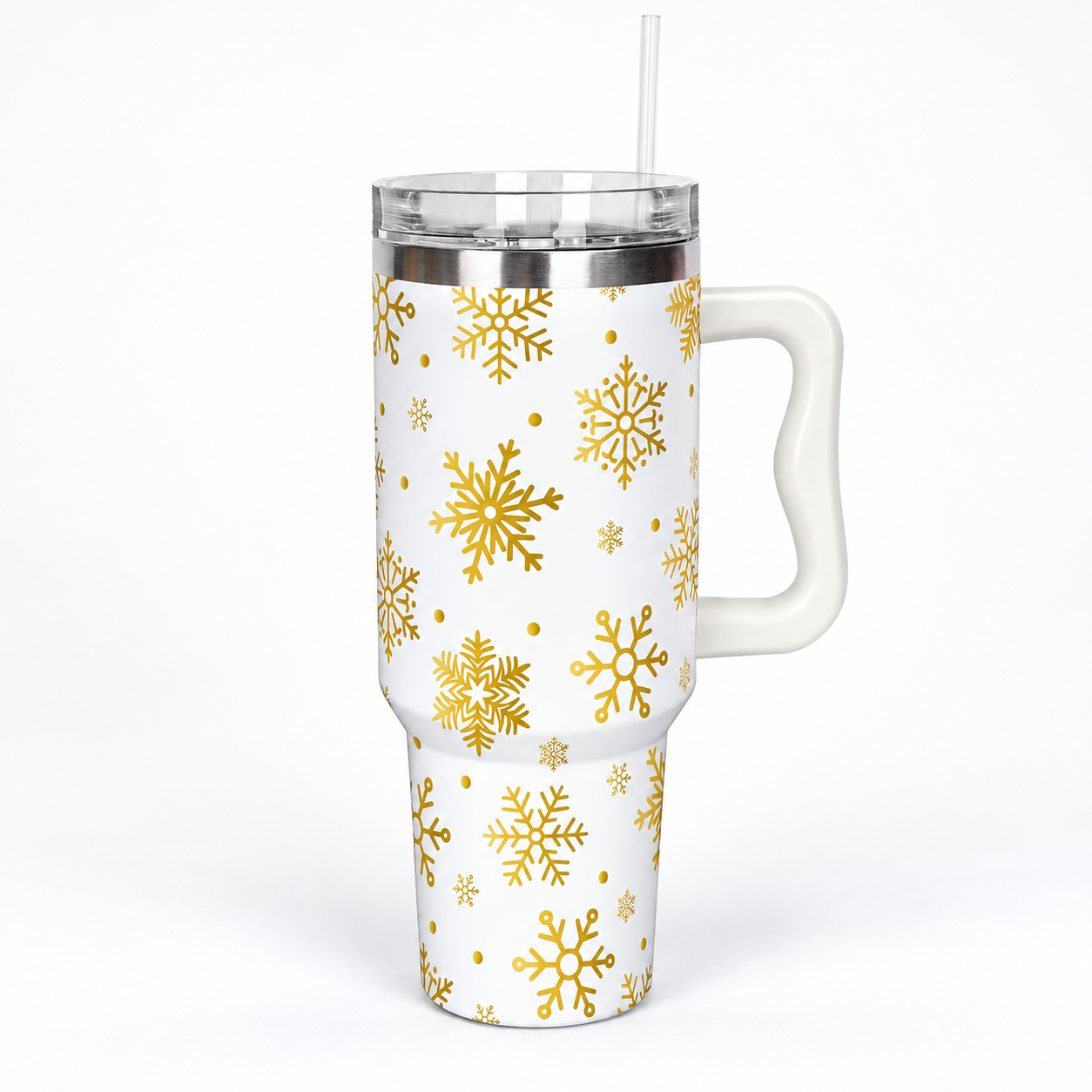 40 oz Christmas Snowflake Travel Tumbler with Handle Lid and Straw