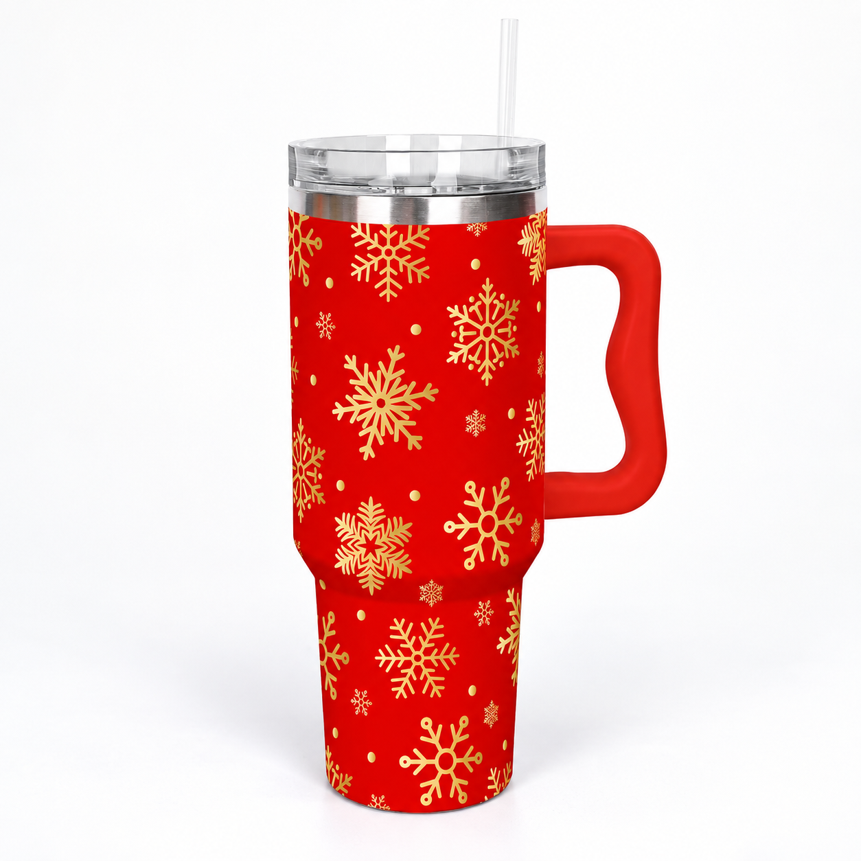 40 oz Christmas Snowflake Travel Tumbler with Handle Lid and Straw