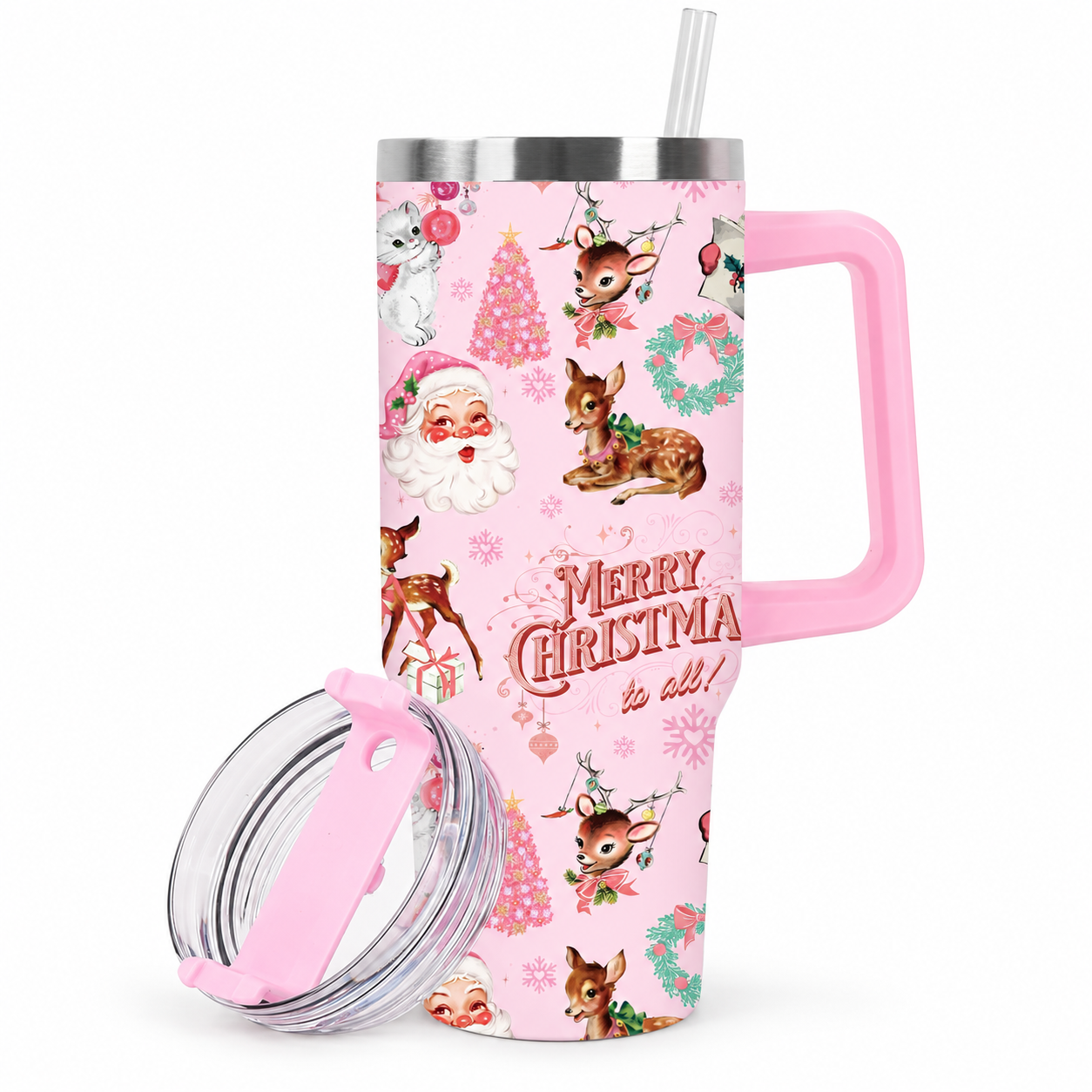 40 oz Christmas Santa Reindeer Stainless Steel Travel Tumbler with Straw