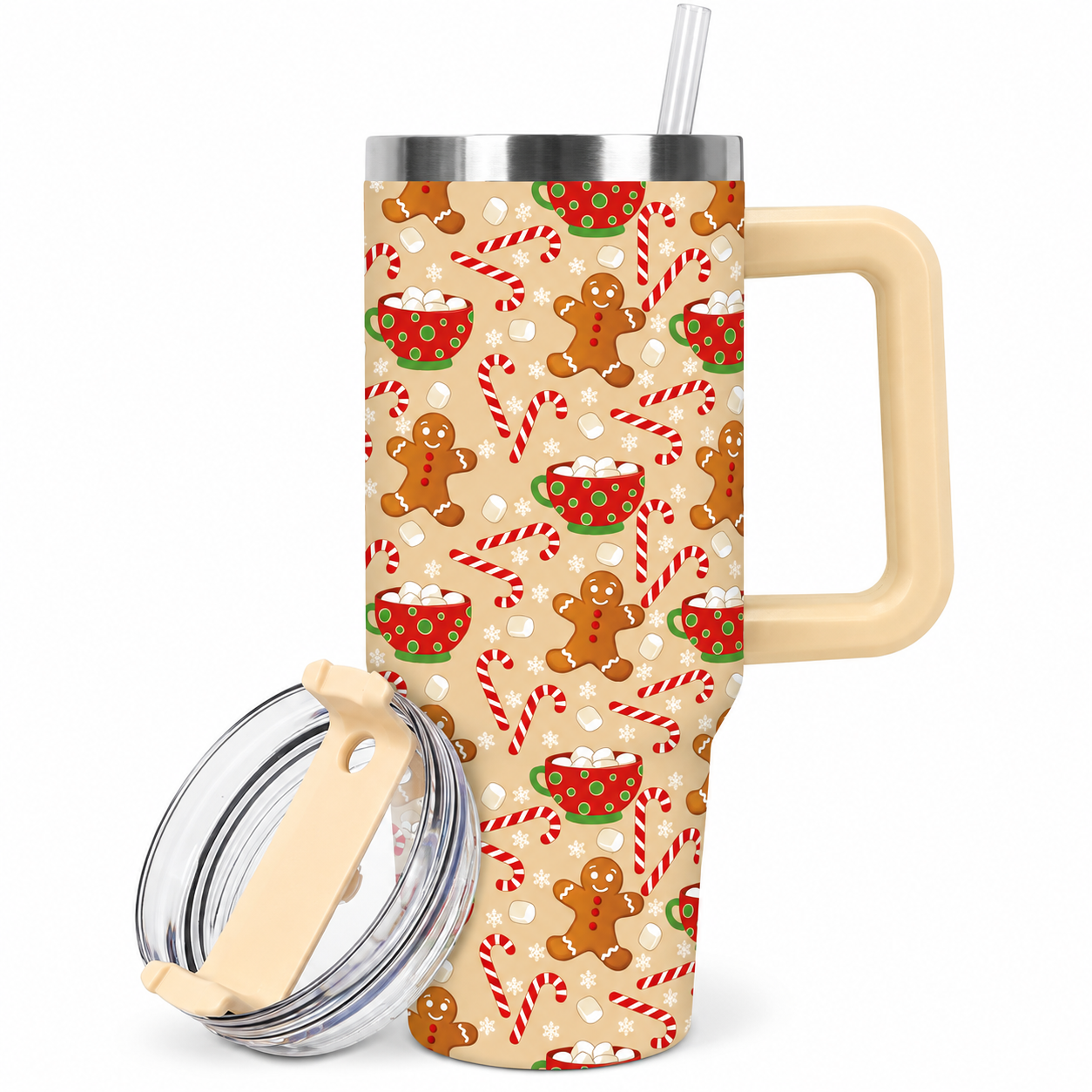 40 oz Christmas Gingerbread Candy Cane Stainless Steel Travel Tumbler