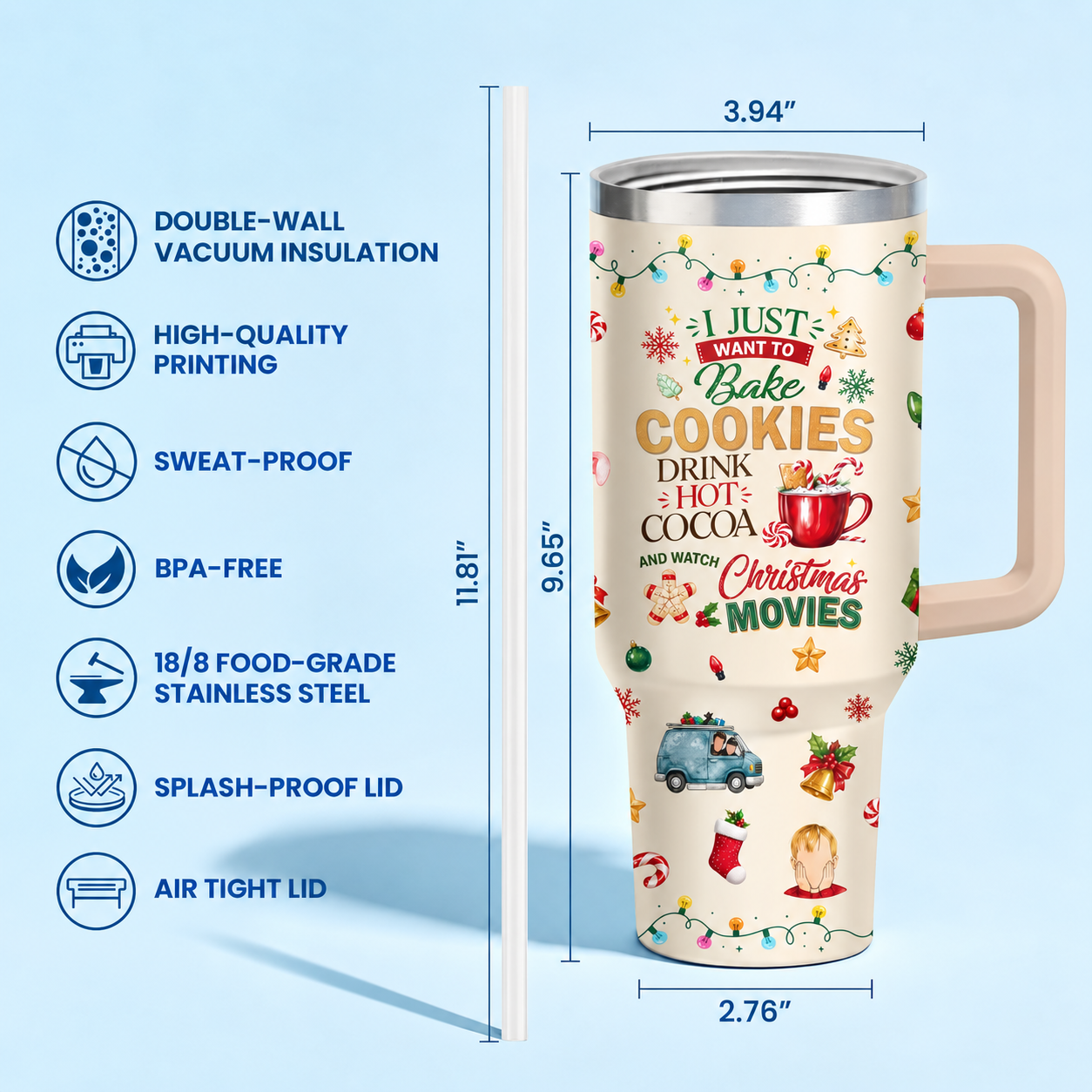 40 oz Christmas Cocoa Holiday Tumbler with Handle