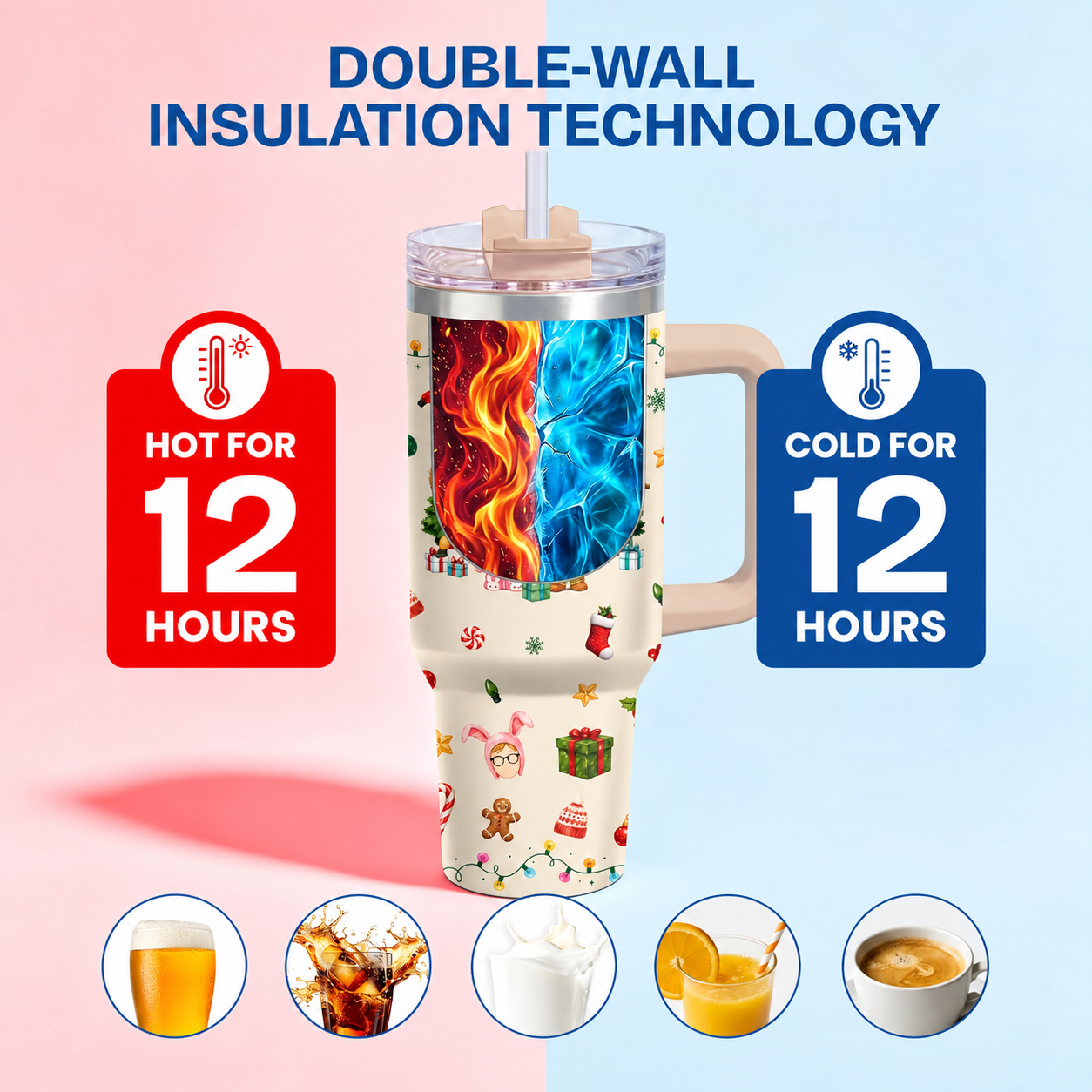40 oz Christmas Cocoa Holiday Tumbler with Handle
