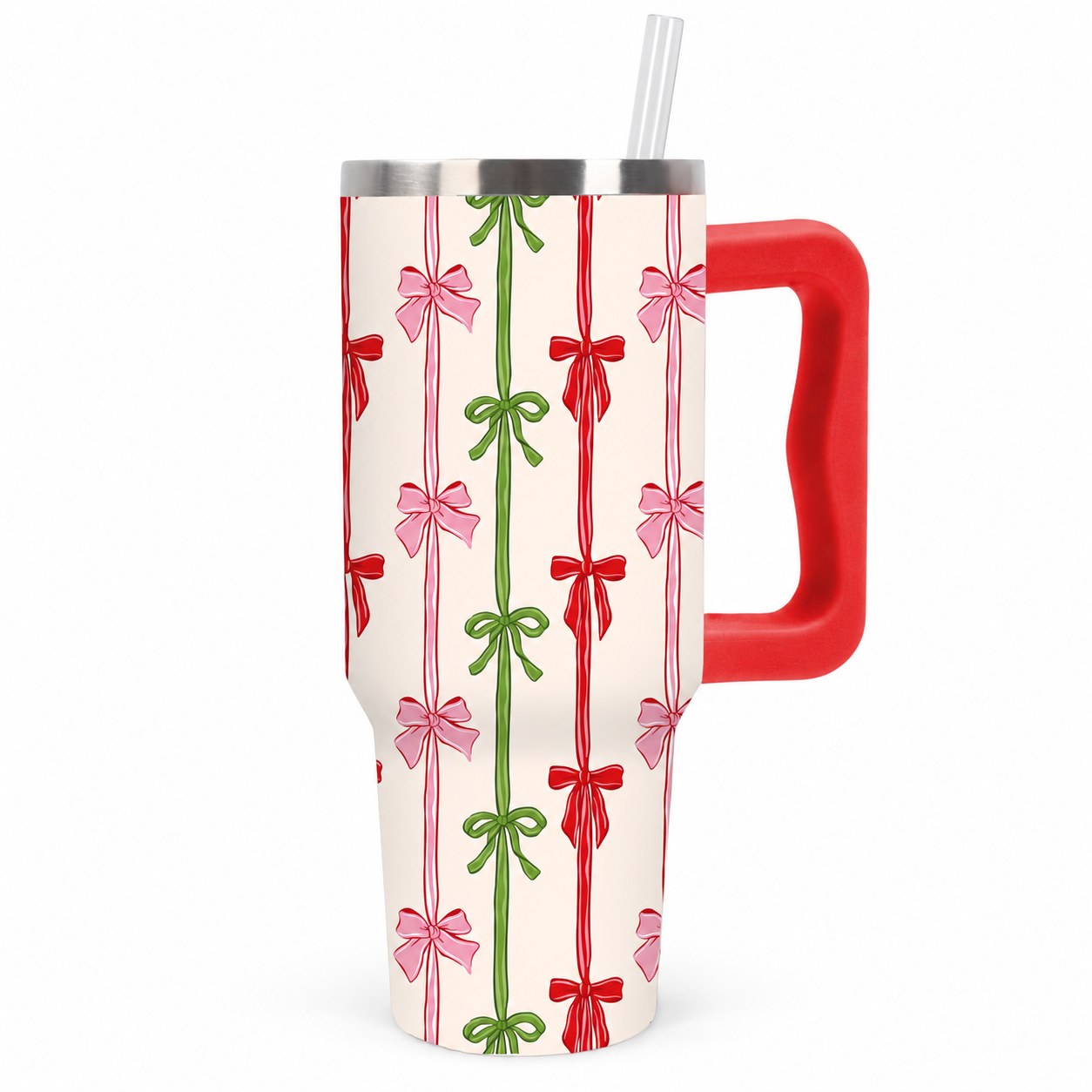 40 oz Christmas Bowknot Stainless Steel Tumbler with Handle Lid and Straw