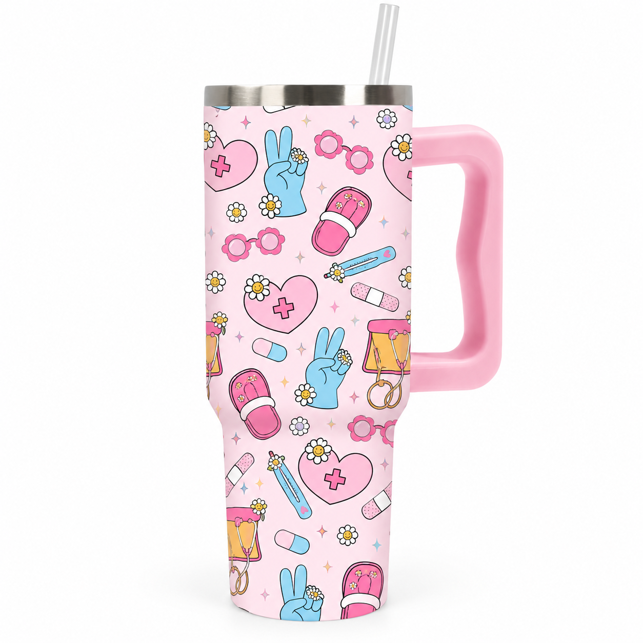 40 oz Christmas Bowknot Stainless Steel Tumbler with Handle Lid and Straw