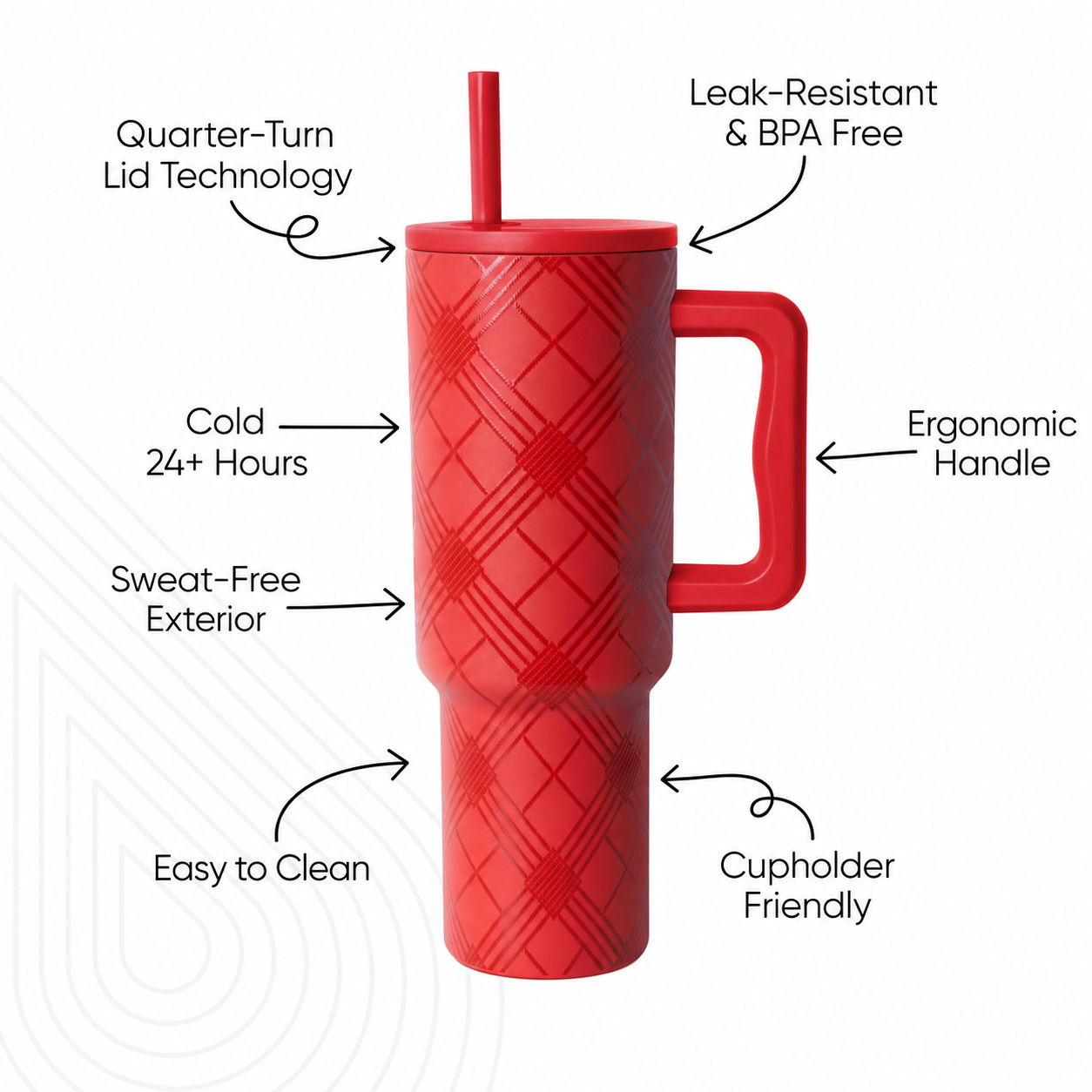 40 oz Christmas Flannel Pattern Tumbler with Handle and Straw