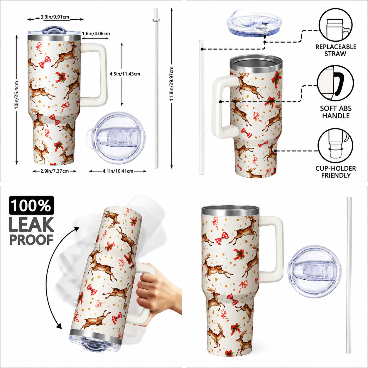 40 oz Christmas Reindeer Star Insulated Tumbler with Handle and Straw