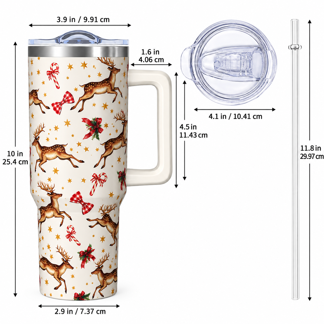 40 oz Christmas Reindeer Star Insulated Tumbler with Handle and Straw