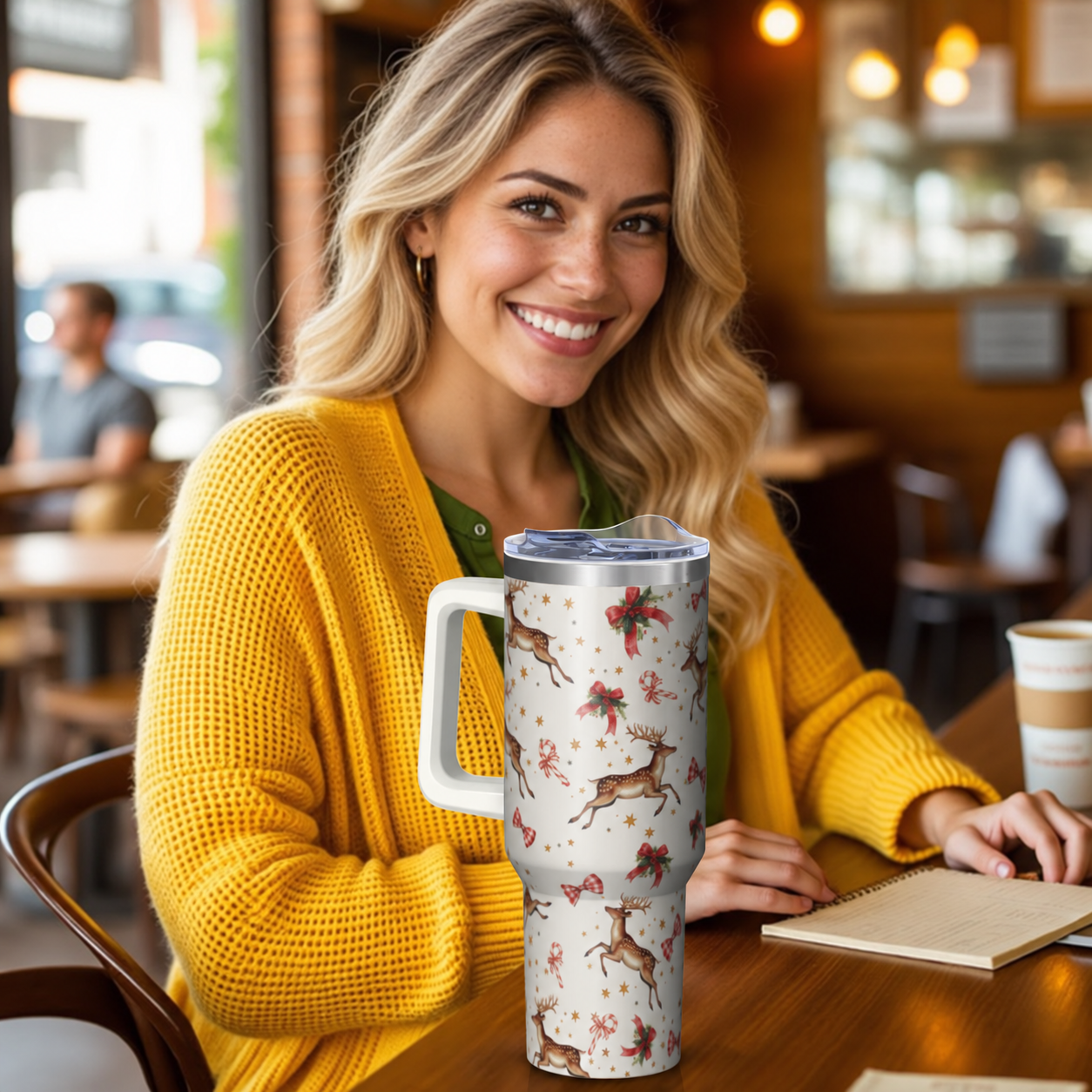40 oz Christmas Reindeer Star Insulated Tumbler with Handle and Straw