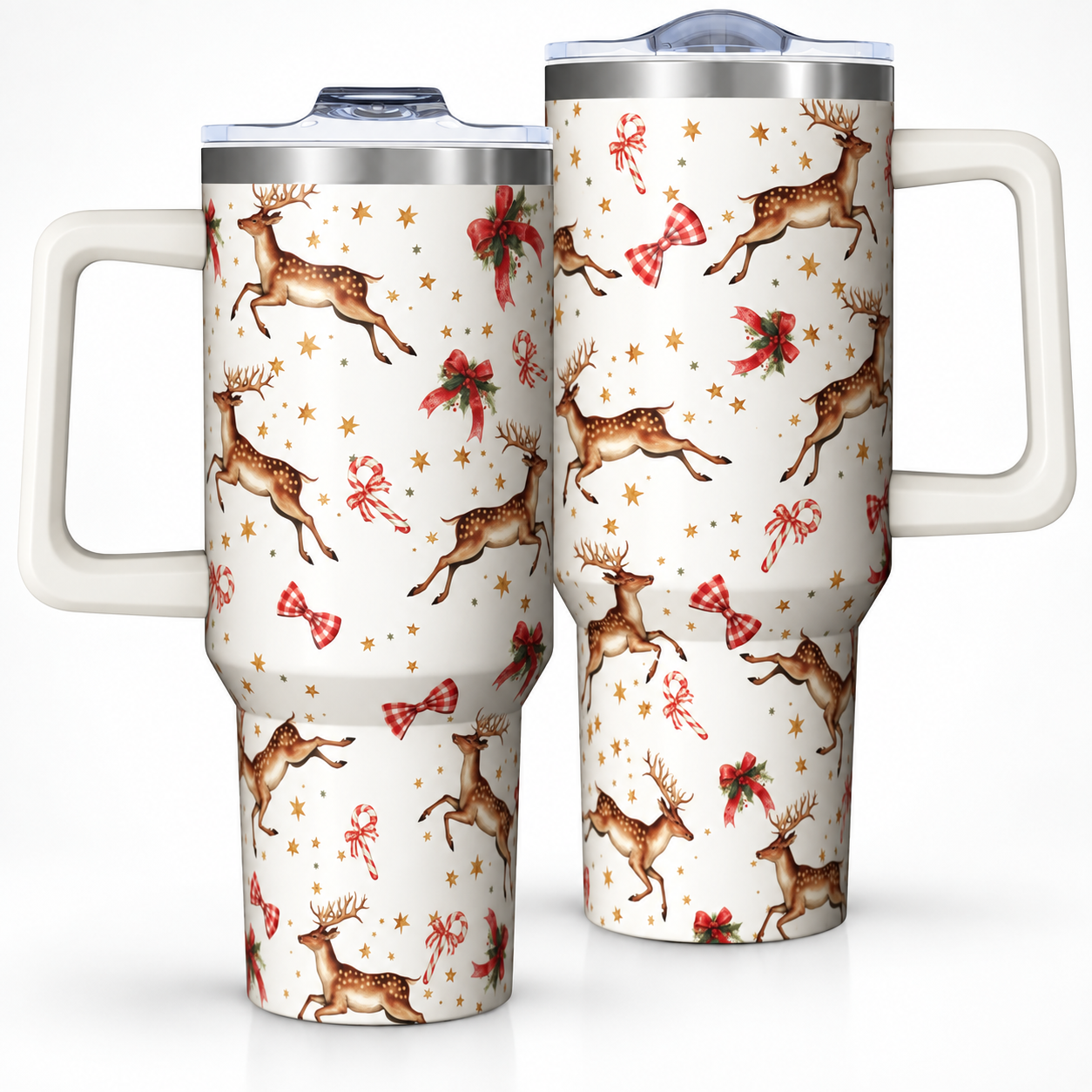 40 oz Christmas Reindeer Star Insulated Tumbler with Handle and Straw