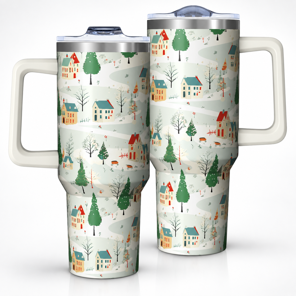 40 oz Christmas Reindeer Star Insulated Tumbler with Handle and Straw