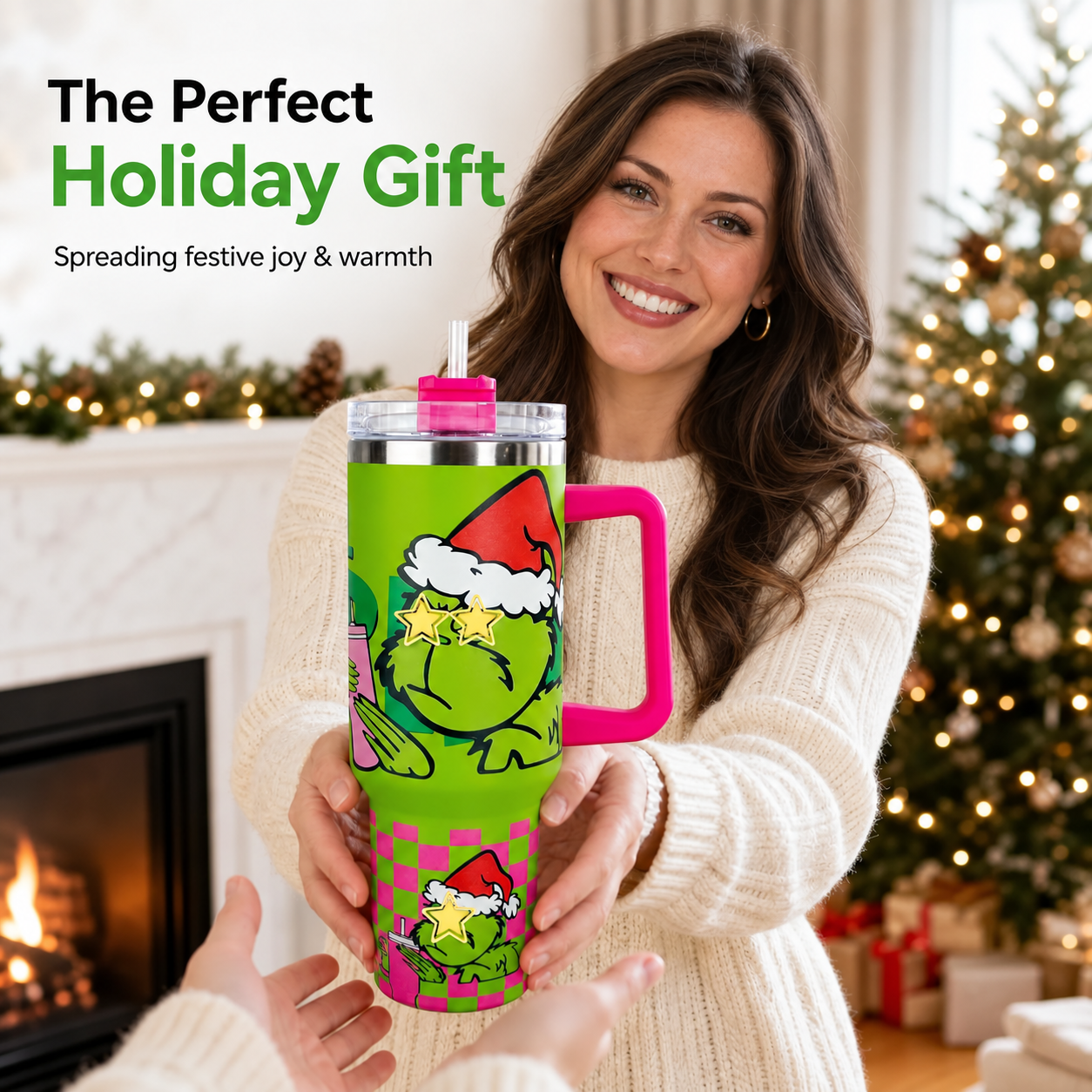 40 oz Christmas Character Stainless Steel Insulated Tumbler with Handle and Straw