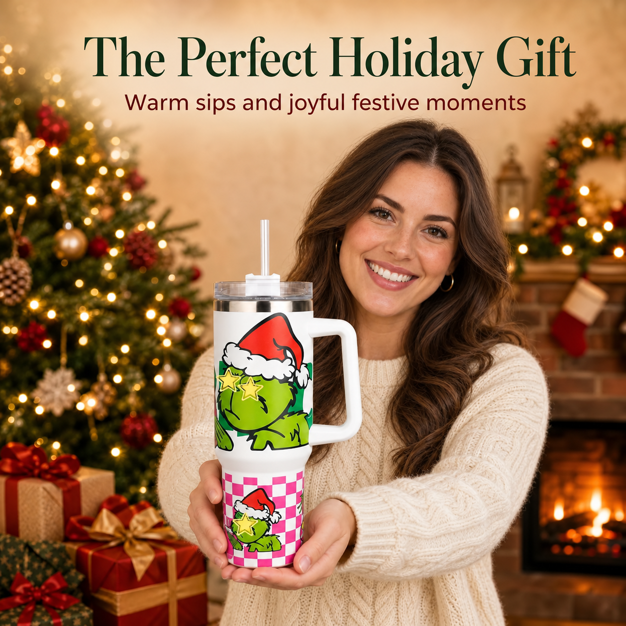 40 oz Christmas Character Stainless Steel Insulated Tumbler with Handle and Straw