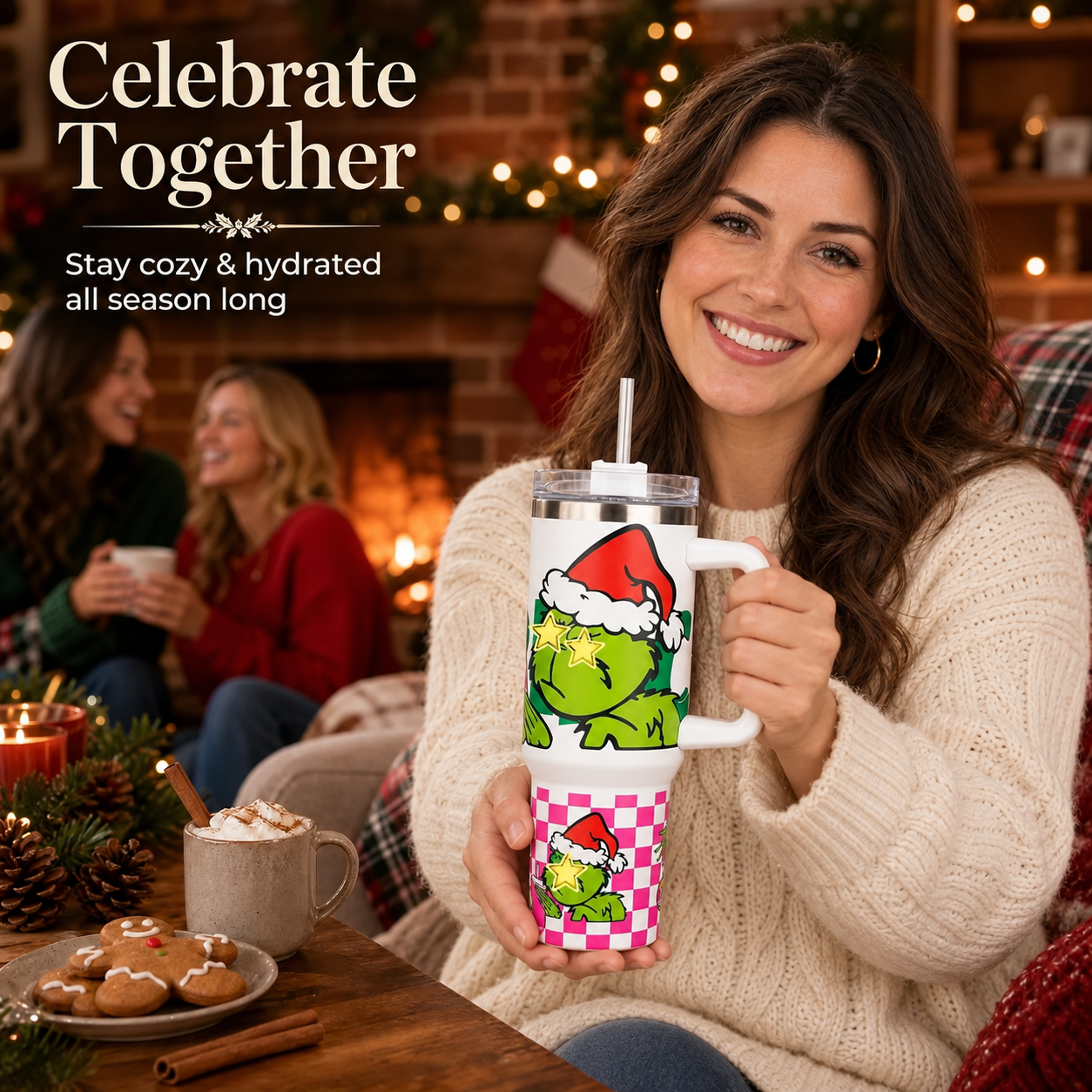 40 oz Christmas Character Stainless Steel Insulated Tumbler with Handle and Straw