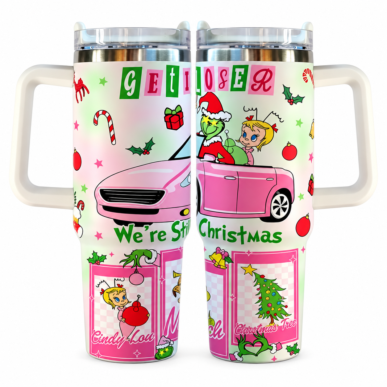 40 oz Christmas Character Stainless Steel Insulated Tumbler with Handle and Straw