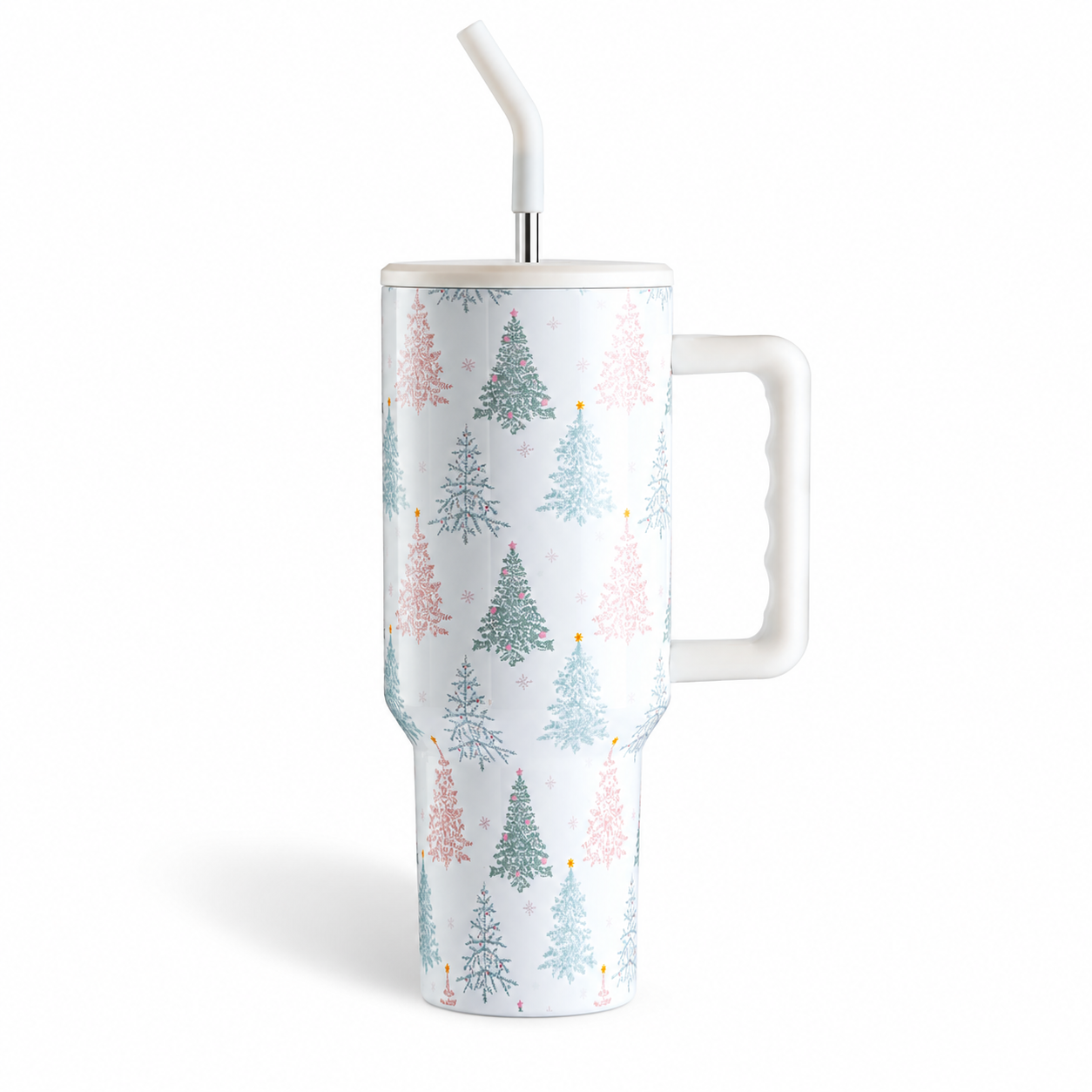 40 oz Christmas Stainless Steel Insulated Travel Tumbler with Handle and Straw