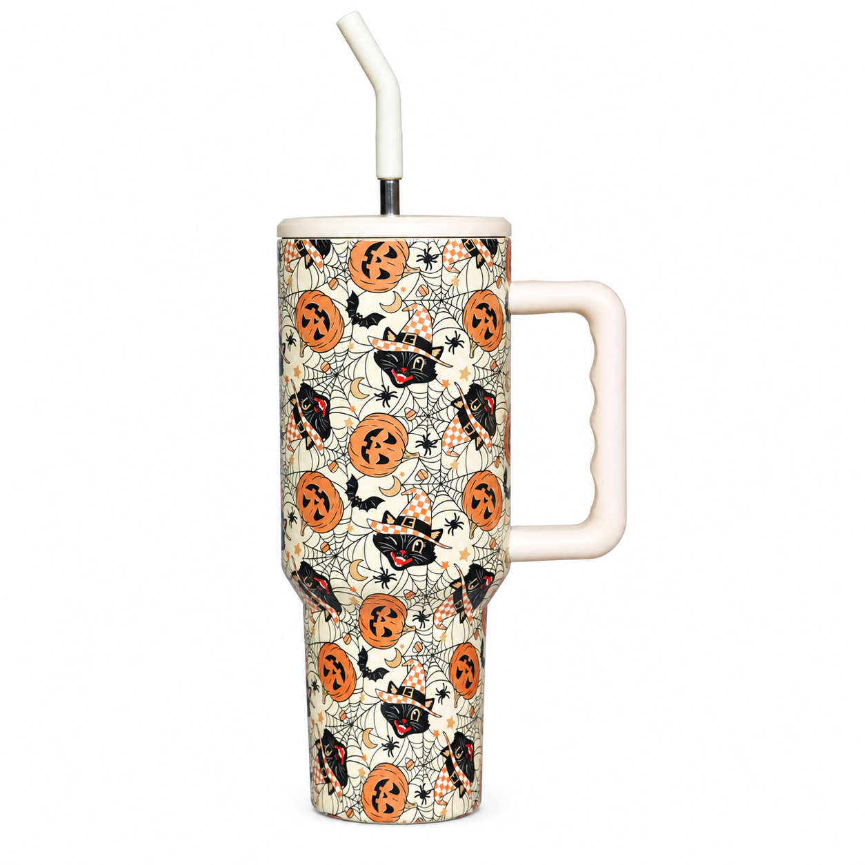40 oz Christmas Stainless Steel Insulated Travel Tumbler with Handle and Straw