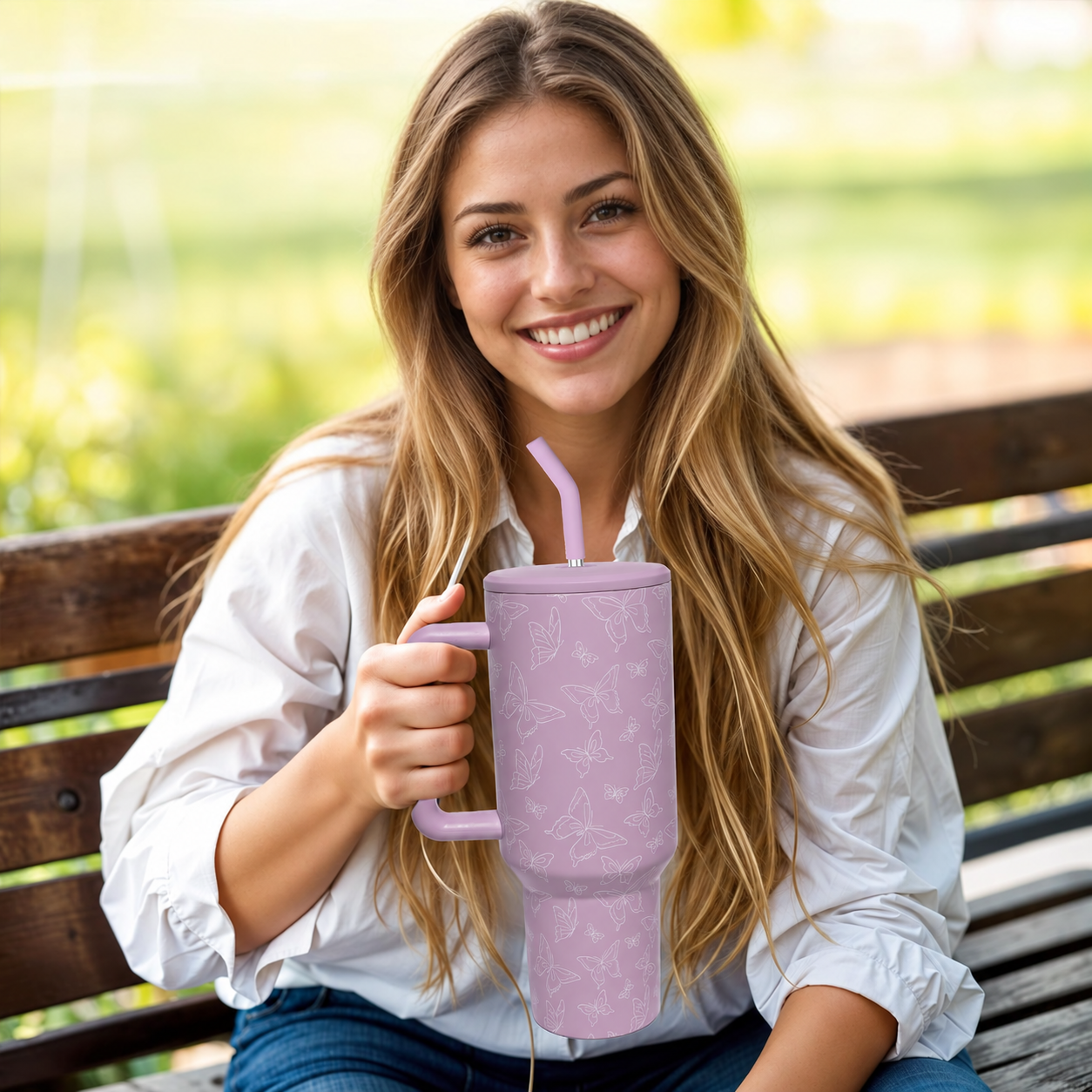 40 oz Butterfly Stainless Steel Vacuum Insulated Tumbler with Straw and Lid