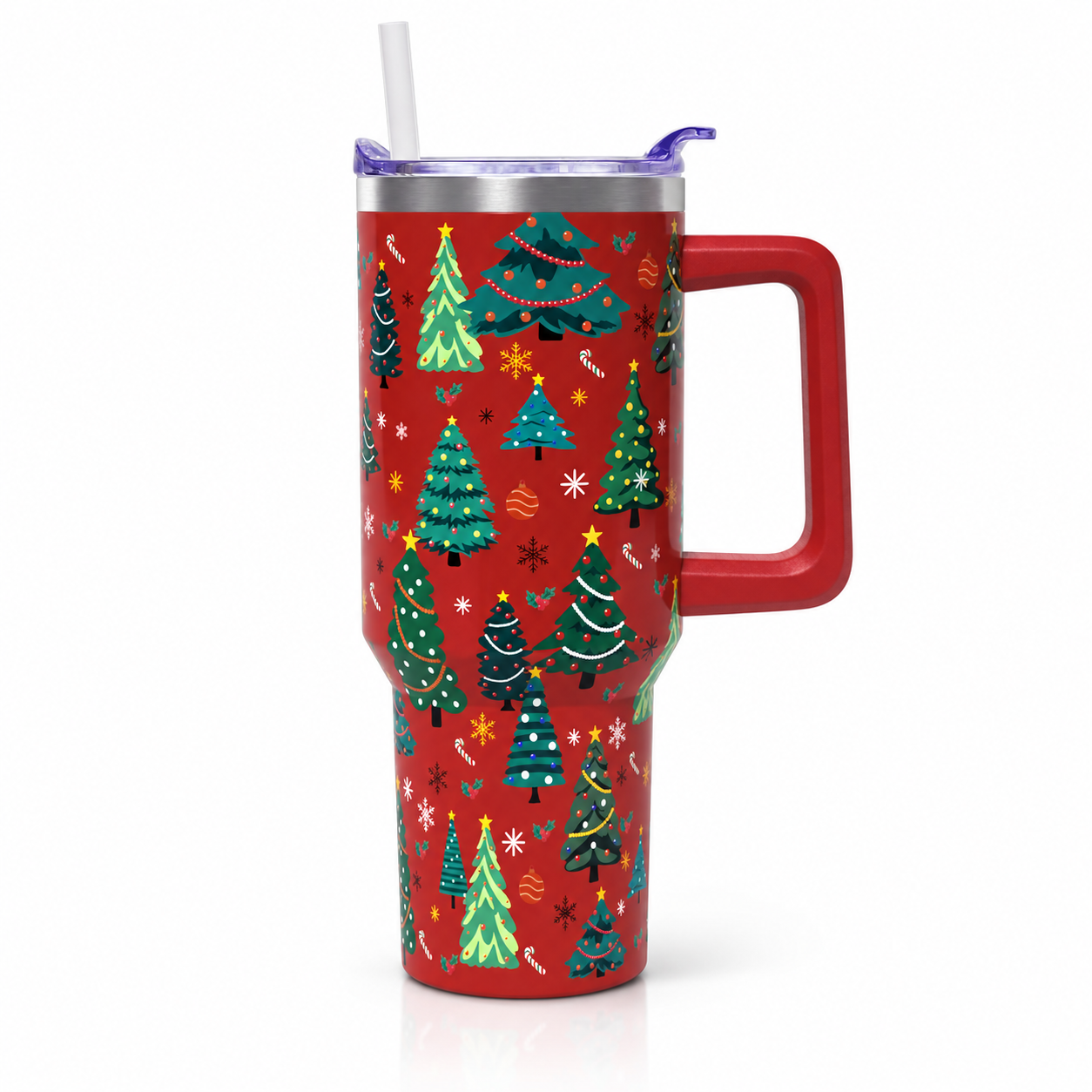 40 oz Christmas Tree Stainless Steel Insulated Tumbler with Handle and Straw