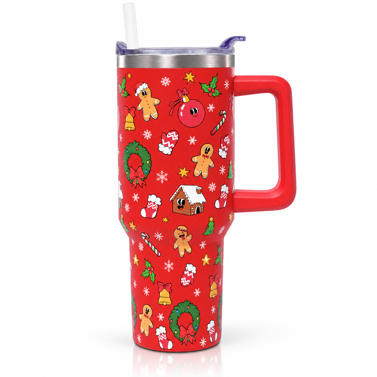 40 oz Christmas Tree Stainless Steel Insulated Tumbler with Handle and Straw