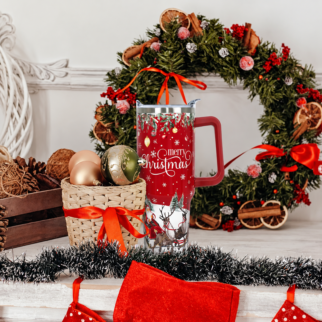 40 oz Christmas Stainless Steel Insulated Tumbler with Straw and Lid