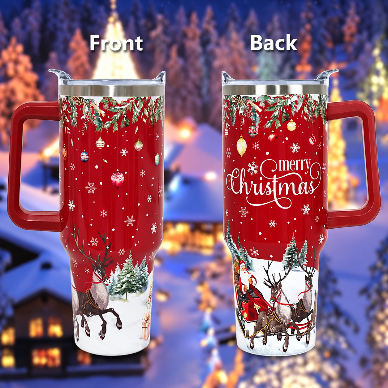 40 oz Christmas Stainless Steel Insulated Tumbler with Straw and Lid