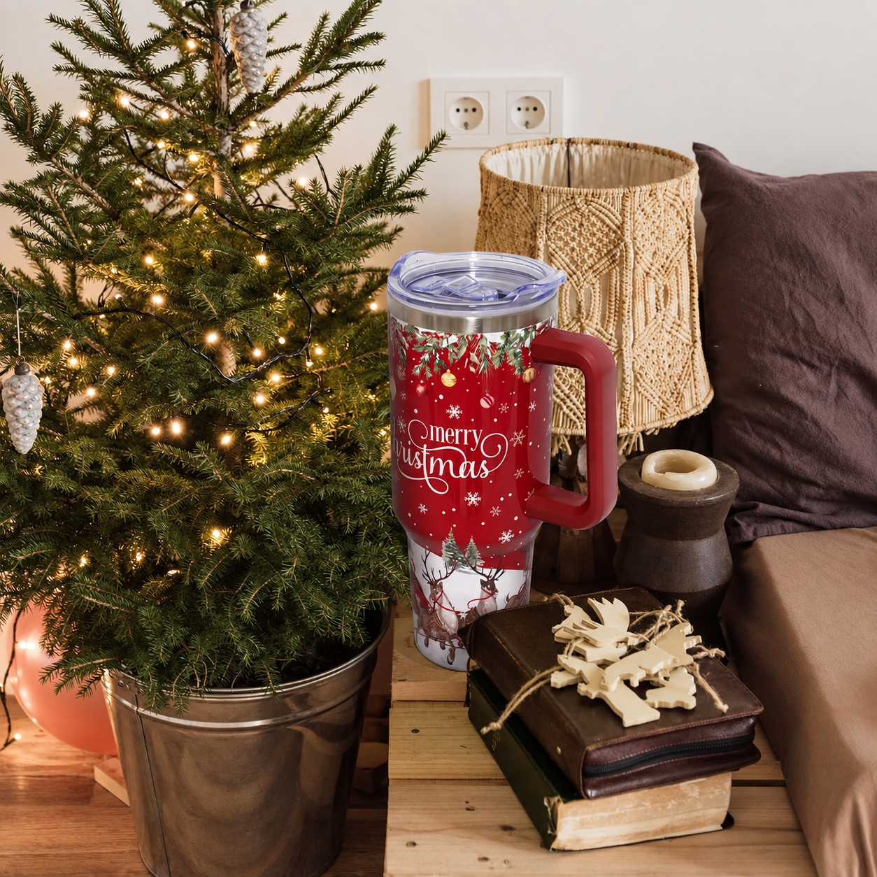 40 oz Christmas Stainless Steel Insulated Tumbler with Straw and Lid
