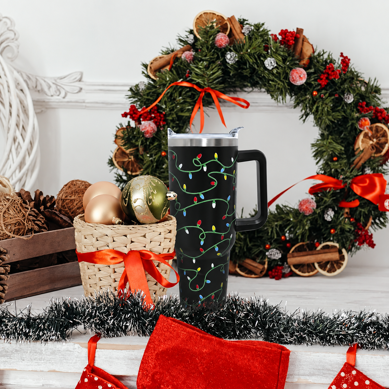 40 oz Christmas Stainless Steel Insulated Tumbler with Straw and Lid