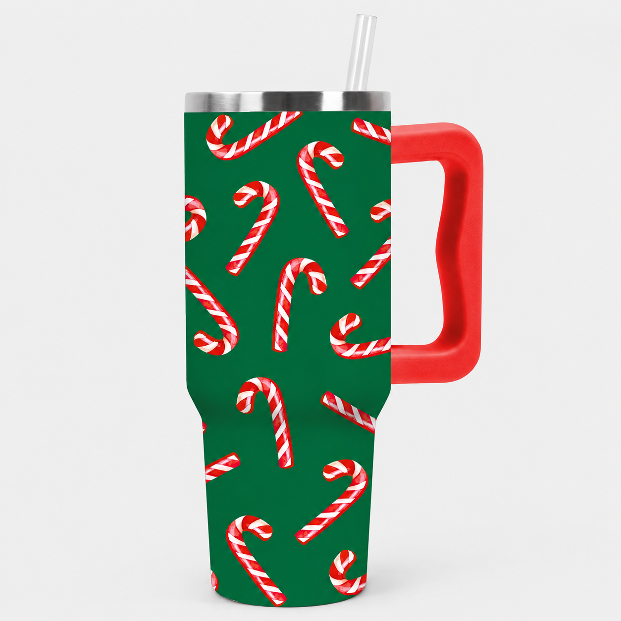 40 oz Christmas Candy Cane Stainless Steel Insulated Tumbler with Straw