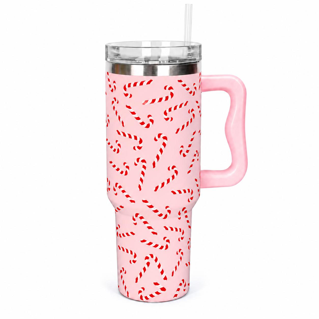 40 oz Christmas Candy Cane Travel Tumbler with Handle Lid and Straw