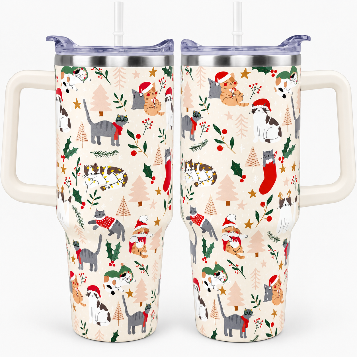 Christmas 40 oz Insulated Tumbler with Handle and Straw for Women