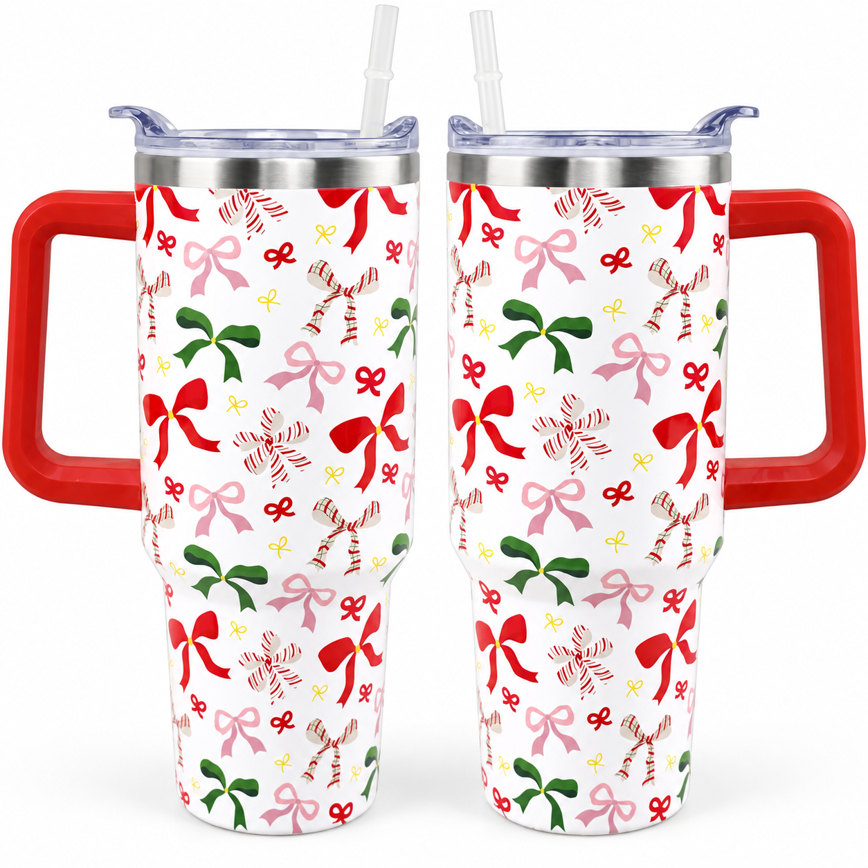 Christmas 40 oz Insulated Tumbler with Handle and Straw for Women