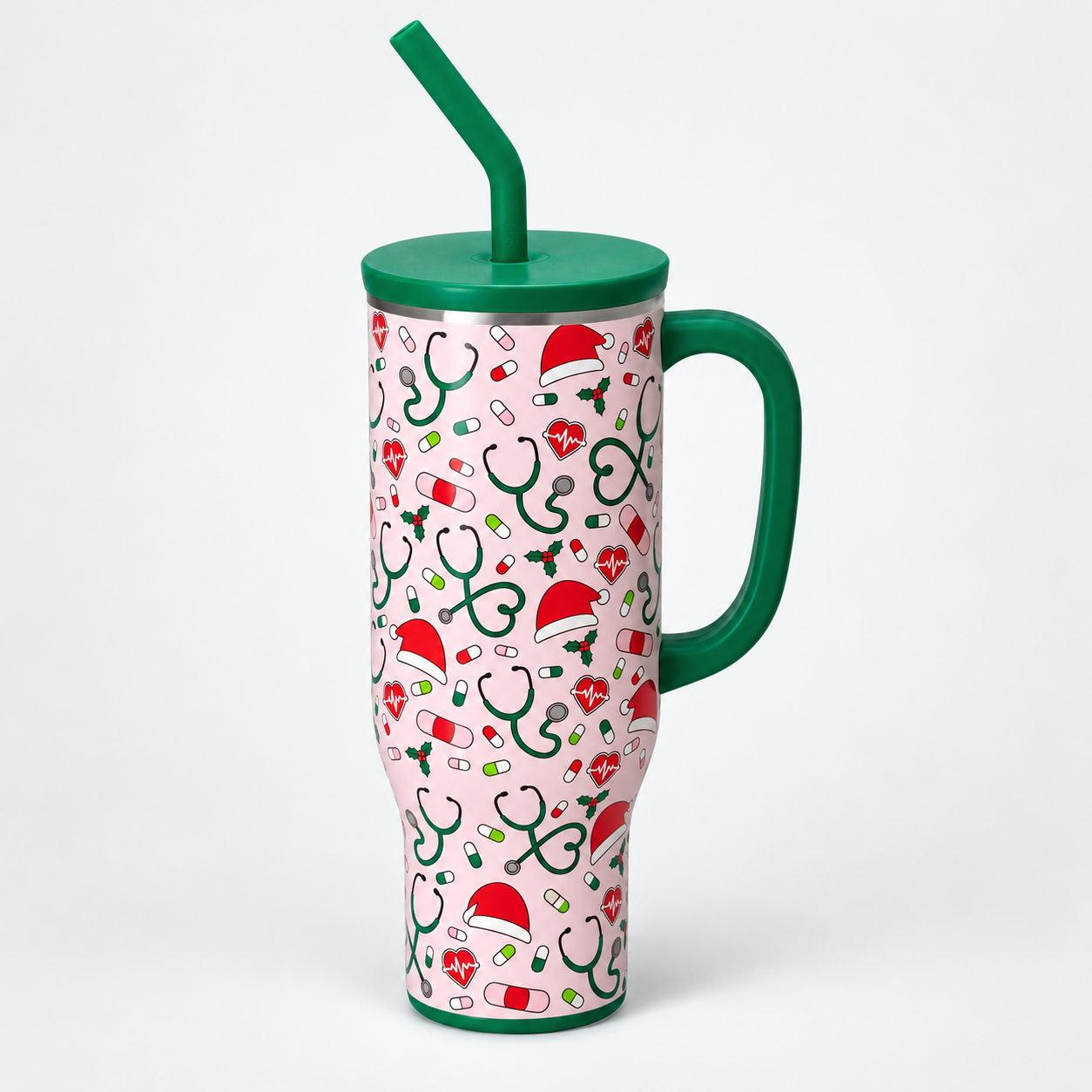 Insulated Stainless Steel Tumbler with Handle and Straw