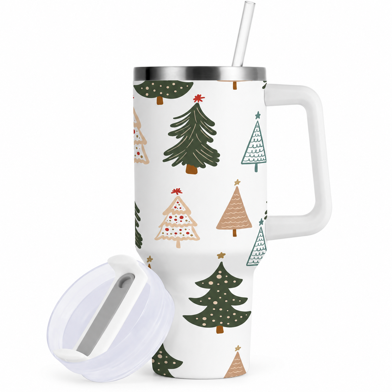 Christmas Tree Insulated Tumbler with Handle Lid and Straw