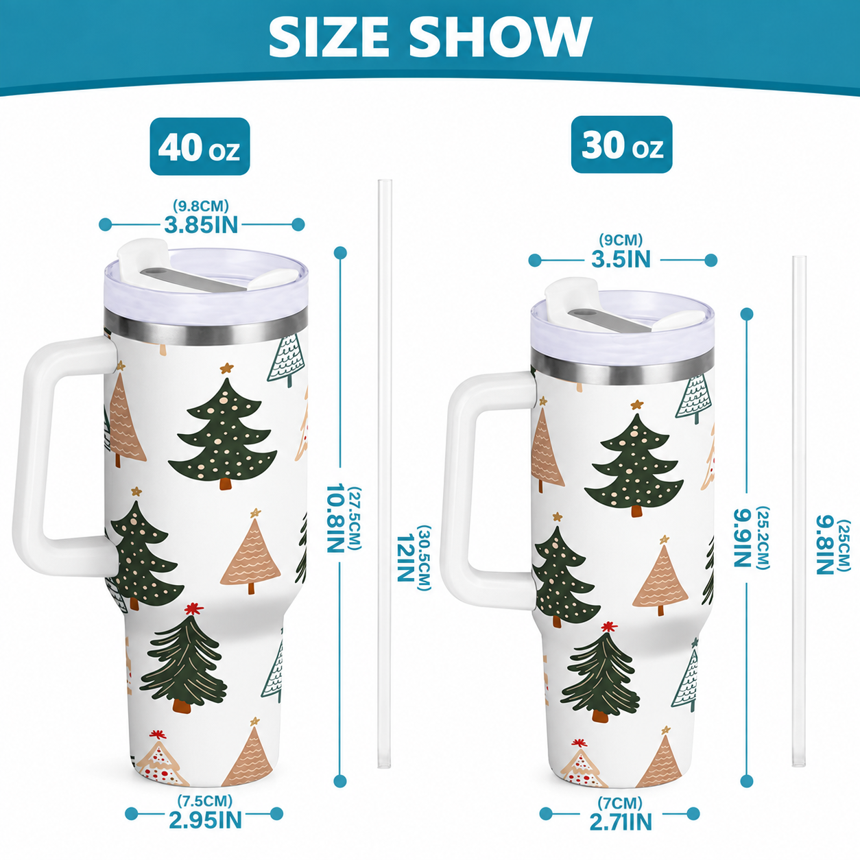 Christmas Tree Insulated Tumbler with Handle Lid and Straw