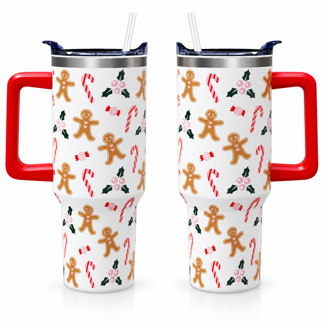 Christmas 40 oz Insulated Tumbler with Handle Lid and Straw