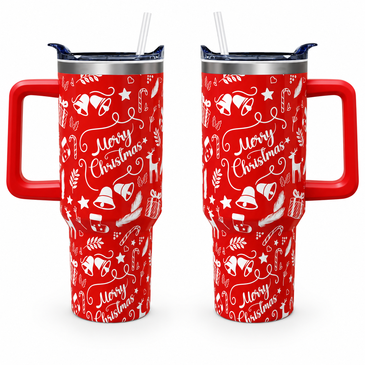 Christmas 40 oz Insulated Tumbler with Handle Lid and Straw