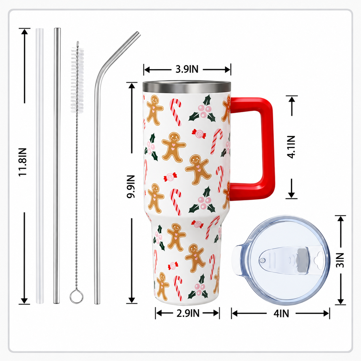 Christmas 40 oz Insulated Tumbler with Handle Lid and Straw