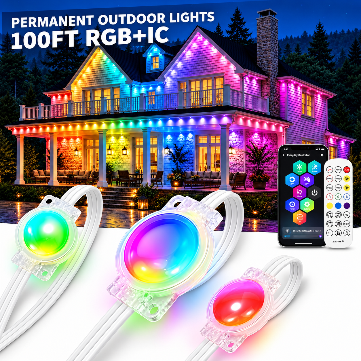 RGB IC Smart Permanent Outdoor Christmas Lights For House Decor