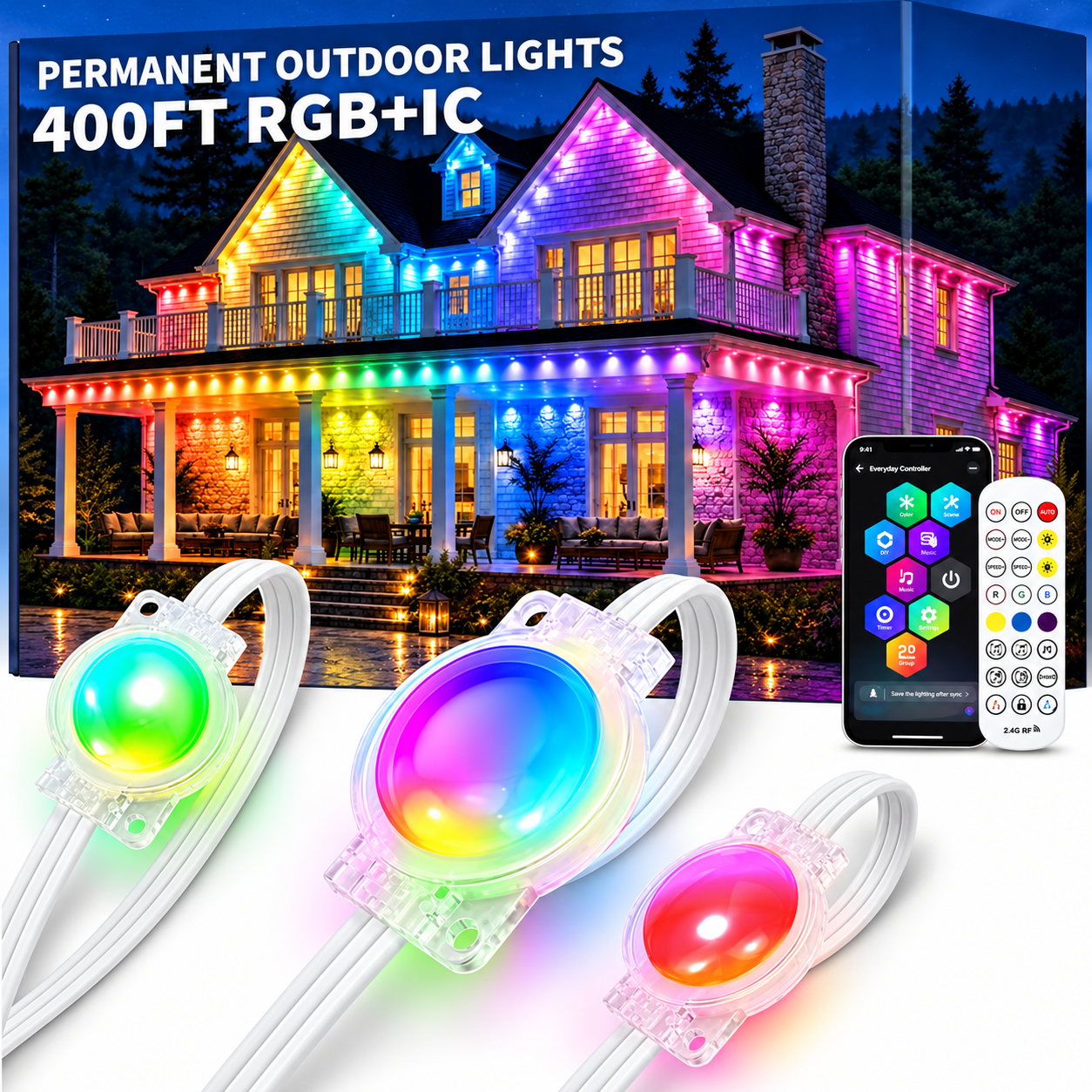 RGB IC Smart Permanent Outdoor Christmas Lights For House Decor