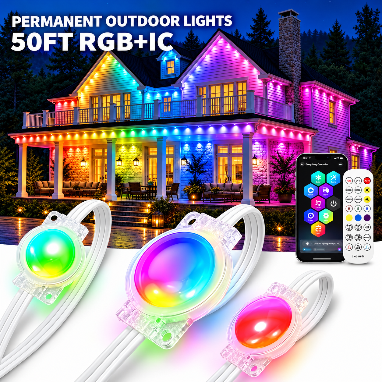 RGB IC Smart Permanent Outdoor Christmas Lights For House Decor