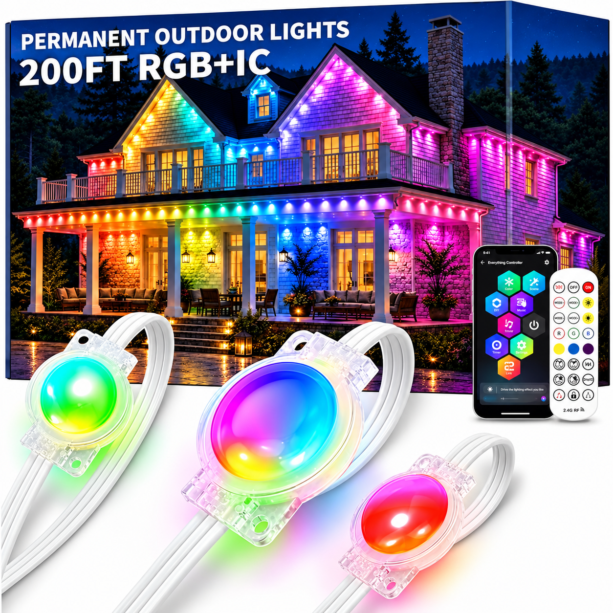 RGB IC Smart Permanent Outdoor Christmas Lights For House Decor