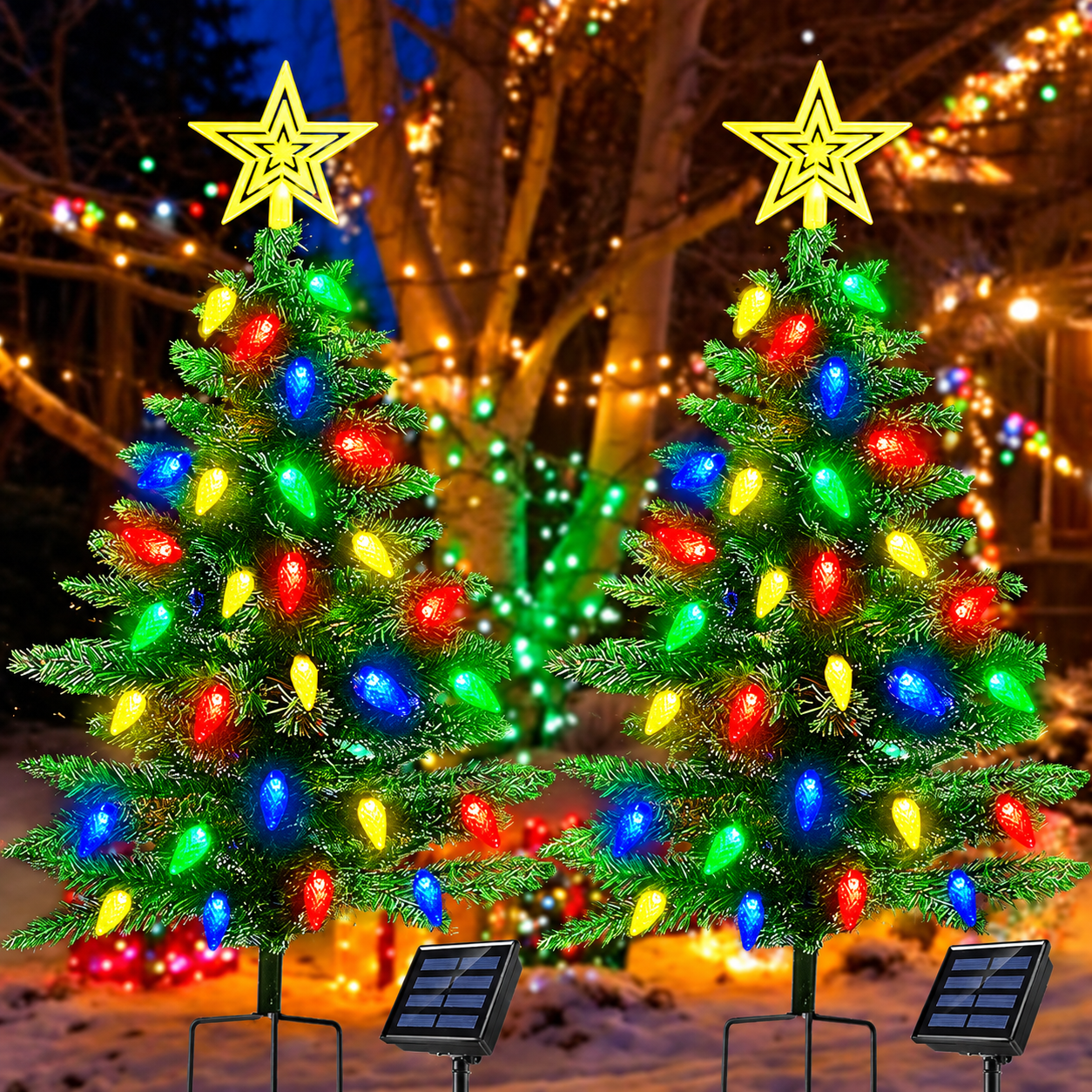Pack Of 2 Solar Christmas Tree Lights With 100 LED And 8 Modes