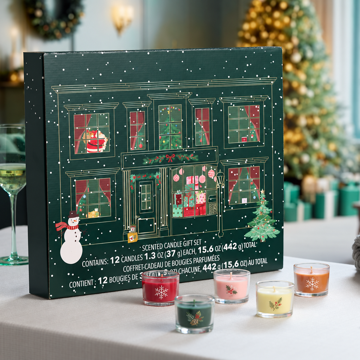 Pack of 12 Christmas Mini Candle Jar Advent Calendar Soy Wax Blend