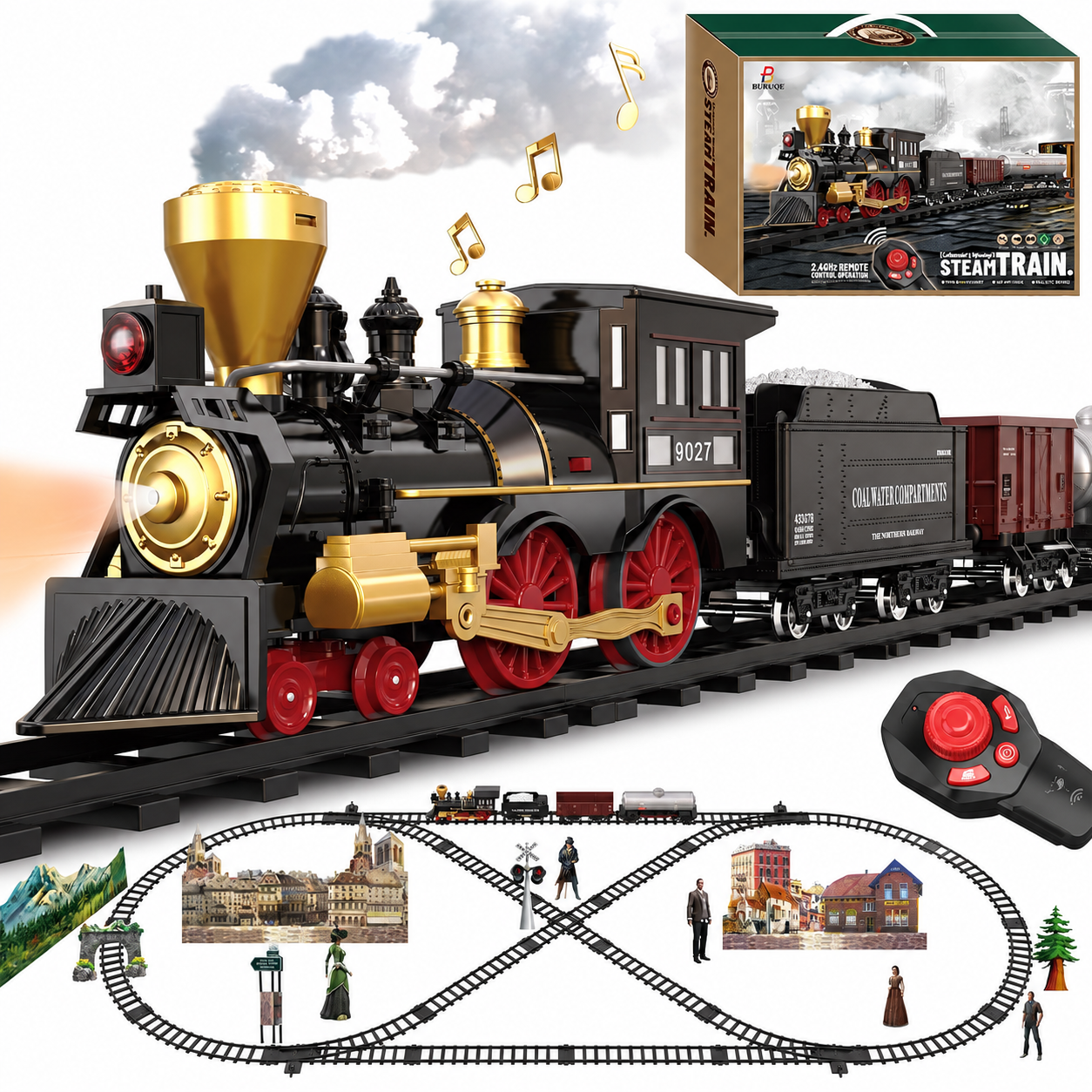 Christmas Remote Control Electric Train Set With Carriages Lights And Sounds