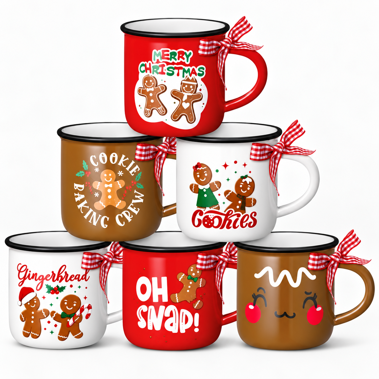 6 Pieces Mini Christmas Coffee Mugs With Ribbons For Men And Women