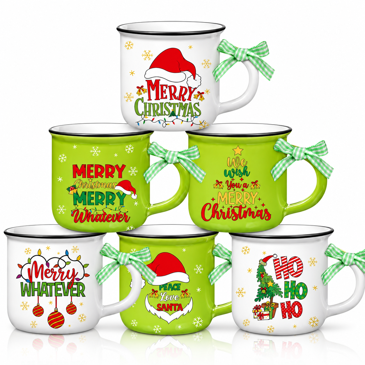 6 Pieces Mini Christmas Coffee Mugs With Ribbons For Men And Women