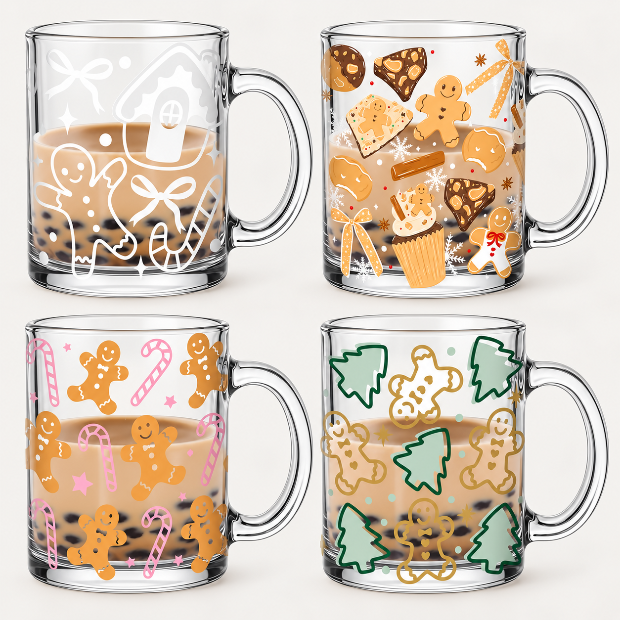 4 Pieces Christmas Glass Coffee Mugs
