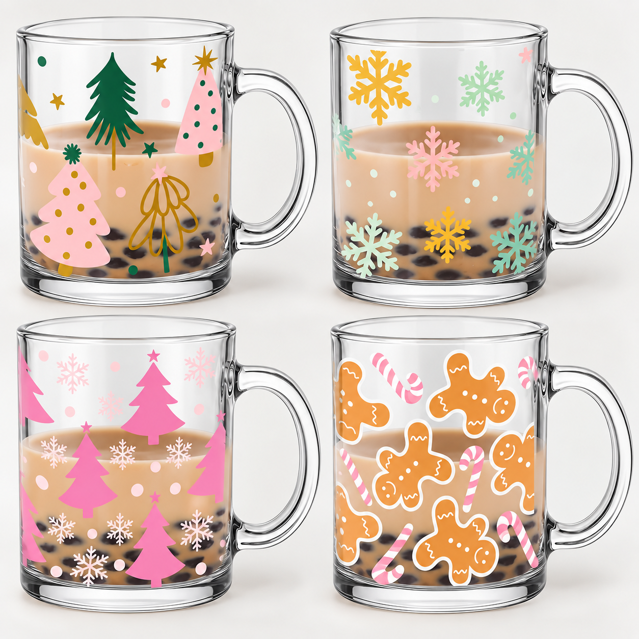 4 Pieces Christmas Glass Coffee Mugs